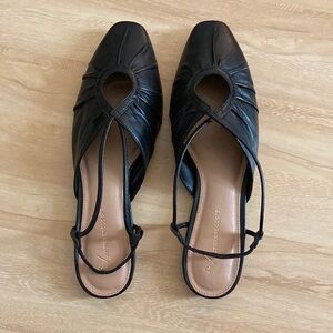 Anthropologie Black Slingback Cutout Pointy Strappy Leather Flats size 8 / 39